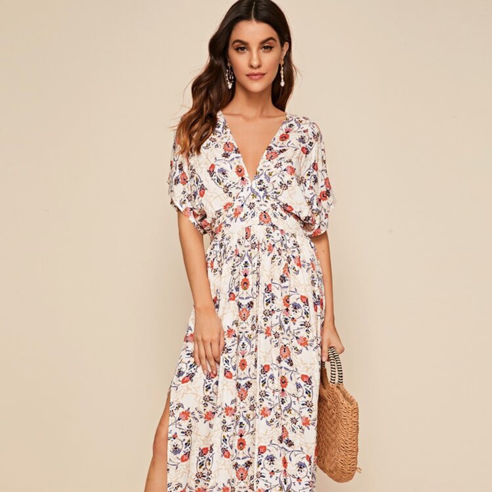 NEW SHEIN Floral Print Split Thigh Dress
